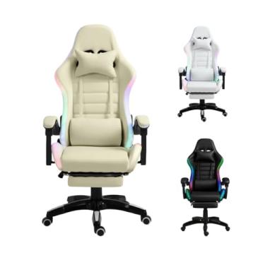 Imagem de Cadeira Gamer C7 Neo RGB LED, Reclinável 150°, com Apoio para Pés, Iluminação RGB (bege)