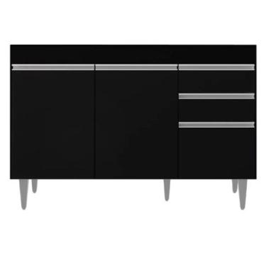 Imagem de Balcao Pia Gabinete Cozinha 120cm Sem Tampo 3 Portas 2 Gavetas Branco 