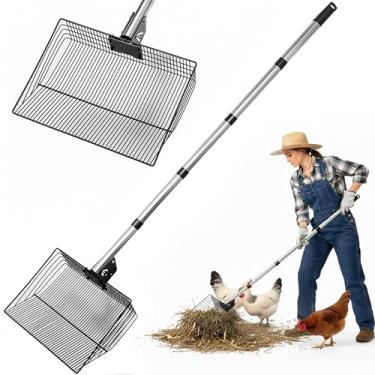 Imagem de AMFOSNEL Colher de cocô de galinha, pá de areia de 30 cm com alça longa ajustável (71 cm a 172 cm), acessórios de ferramentas de limpeza de galinheiros para galinheiros e animais de fazenda