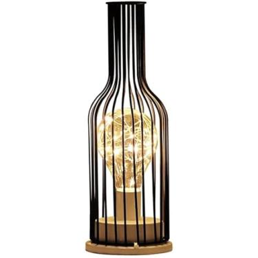 Imagem de Abajur De Mesa Led Sem Fio Abajur De Mesa De Metal Com Copo De Vinho E Garrafa De Vinho Abajur De Cabeceira Industrial De Ferro Forjado Para Decoração Moderna De Casa, Black, 11 * 11 * 30cm