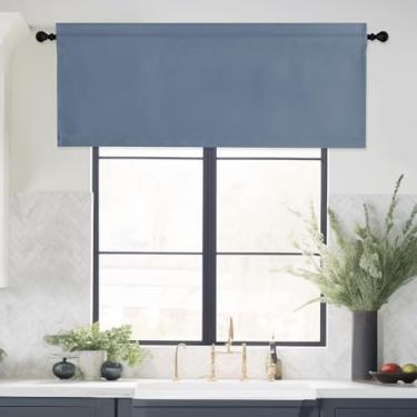 Imagem de Stone Blue Farmhouse Valance – pequena sanefa enferrujada para janelas 106 x 40,6 cm sólido blecaute bolso para varão, cozinha, cortinas curtas para banheiro, sala de estar, 1 painel