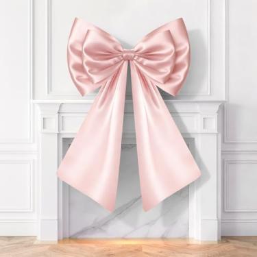 Imagem de Decorações de Natal com laço rosa gigante, laços de cetim de camada dupla para decoração de quarto de coquete, arco de topo de árvore de Natal para decoração de parede de guirlanda de casa decoração