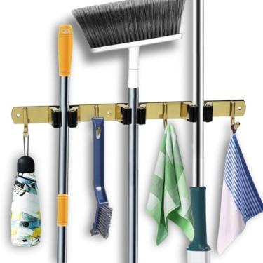 Imagem de Porta Vassoura de Parede, Suporte e Organizador para Vassoura, Rodo e Utensílios de Limpeza, Ideal para Área de Serviço(Dourado)