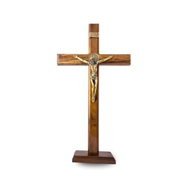 Imagem de Cruz Crucifixo São Bento De Parede E Mesa Em Madeira Maciça 40cm