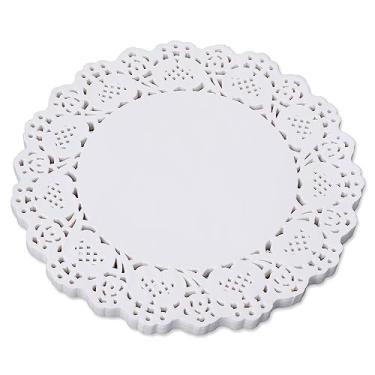 Imagem de COMNICO 150 peças de papel de renda branca de 11,4 cm, toalhas redondas de papel descartáveis, almofadas de embalagem de bolo para decoração de comida de mesa de casamento (11,4 cm)