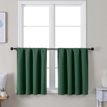 Imagem de Simplebrand Conjunto de 2 painéis de cortina blackout Ava Ever Green curta, 61 cm, bolso para varão para cozinha, cortinas blackout para cortinas de banheiro, L76 x C61 cm, sempre verde
