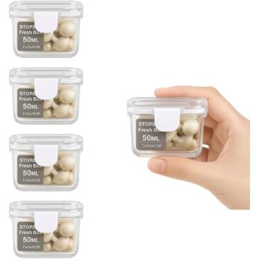 Imagem de Kit 4 Mini Potes Hermético Retangular Plástico Transparente 50ml 7x5x4cm Tampa c/Trava de Segurança, Organizador de Alimentos, Porta Molhos, Reutilizáveis e Atóxico Livre BPA