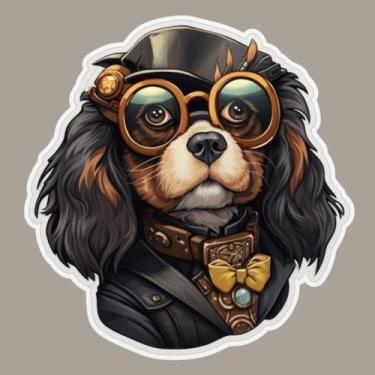 Imagem de Adesivo de Animais Kawaii Steampunk para Quarto Infantil Decorativo Cavalier King Charles Spaniel 40x40cm