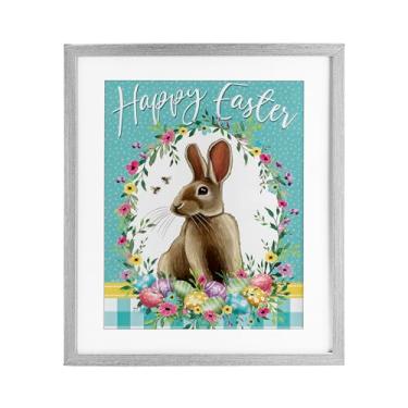 Imagem de Stupell Industries Happy Easter Bunny Wreath Birch Impressão emoldurada sob vidro, design por Elizabeth Tyndall, 40,6 x 33,5 cm