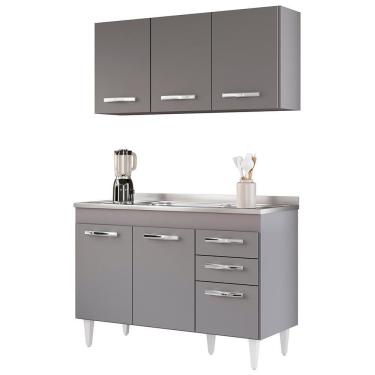Imagem de Armário Aéreo Honduras E Balcão Gabinete Com Pia 120cm Suécia Cinza - Lumil