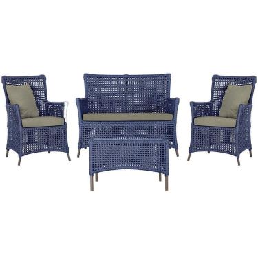 Imagem de Jogo Sofá 2 Poltronas E Mesa Igapó Marrom E8 Trama Original Azul