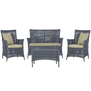 Imagem de Jogo Sofá 2 Poltronas E Mesa Igapó Marrom E7 Trama Original Prata