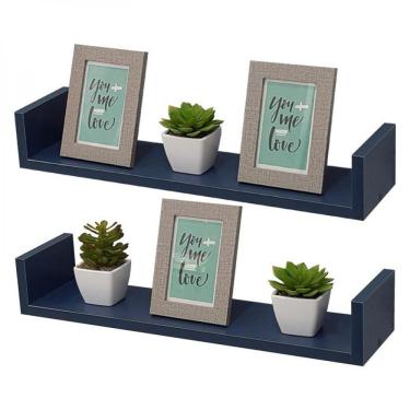 Imagem de Kit 2 Prateleiras em U 70X25cm Azul com Suporte Invisível