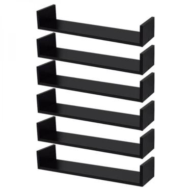 Imagem de Kit 6 Prateleiras U 60 X 10cm Preta Suporte Invisível