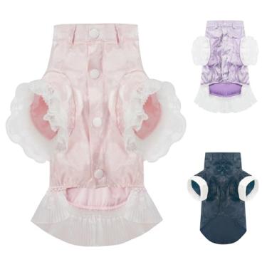 Imagem de MAMORE Camisas para cães, roupas bordadas elegantes para cães, meninas, meninos, pequenos, médios, filhotes e gatos, conjunto de casal (rosa, pequeno)