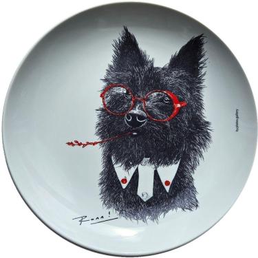 Imagem de Prato De Porcelana Cachorro Totó Terrier - Red&blue Ronn Kools - 24 Cm