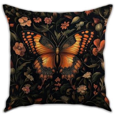 Imagem de RBAFAO William Morris Inspirado Abstrato Vintage Fox Design Fronhas Decoração de Casa Arte Capa de Almofada para Cama Sofá Sala de Estar, Carro Interior e Exterior (Preto-Borboleta, 45,7 x 45,7 cm)