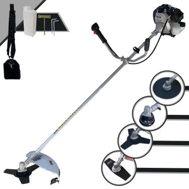 Imagem de Roçadeira Aparador de Grama À Gasolina Toyama TBC43H 43cc 1,7HP 2T Completa Com Carretel de Nylon + Faca 2 Pontas + Faca 3 Pontas + Faca 80 Dentes