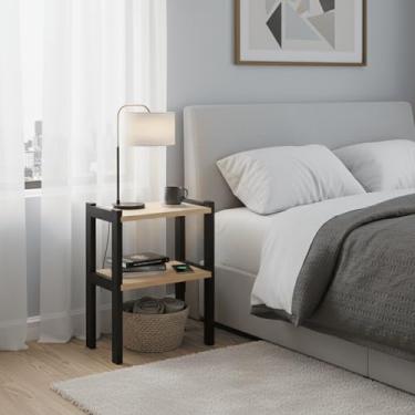 Imagem de Mesa De Cabeceira Rústica 100% Madeira Nichos E Prateleira Apoio Lateral para Cama