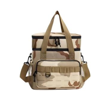 Imagem de Bolsa Térmica Grande Camuflada com Dois Compartimentos – Lancheira Termica Estilo Militar para Marmita, Trabalho, Escola, Faculdade, Passeio (Bege Camuflado)