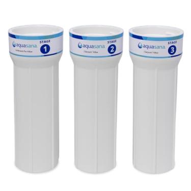 Imagem de Aquasana Caixa de filtro de reposição | Compatível com filtro de água Claryum fluxo máximo de 3 estágios sob a pia | para AQ-5300+ e AQ-6300M | Sistemas sem BPA | 3 unidades | AQ-C3M-SUMP