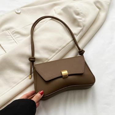 Imagem de Bolsa feminina retrô de ombro único, elegante e simples, bolsa de transporte transversal pequena bolsa quadrada para mulheres, Marrom, Retrô