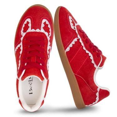 Imagem de BeeLg Tênis casual feminino com detalhe de renda – Tênis moderno elegante com cadarço com cabedal de couro e palmilha de espuma viscoelástica e sapatos casuais modernos sem cadarço para mulheres