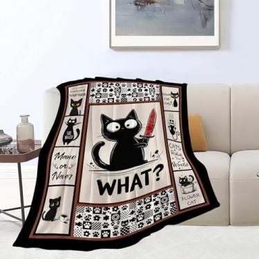 Imagem de Cobertor de gato, cobertor de gato preto, presentes engraçados de gatos, cobertores de flanela para meninas, mulheres, homens, meninos, amantes, adultos, roupa de cama macia, presente para sofá-cama