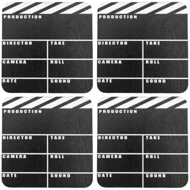 Imagem de Porta-copos de ripa de filme (conjunto de 4), tapetes de madeira com design de diretor, decoração de casa com tema de cinema e acessórios de festa