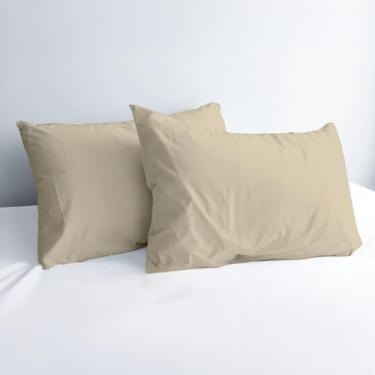 Imagem de Conjunto de 2 fronhas padrão bege 800 fios 100% algodão egípcio com algodão de fibra longa e trama acetinada, macio e sedoso - como capas de travesseiro de cama para dormir confortável, ajuste