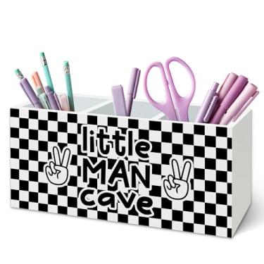 Imagem de TWRVI Porta-lápis de madeira xadrez para sala de aula, decoração de sala de aula, moderno, preto e branco, acessórios de mesa