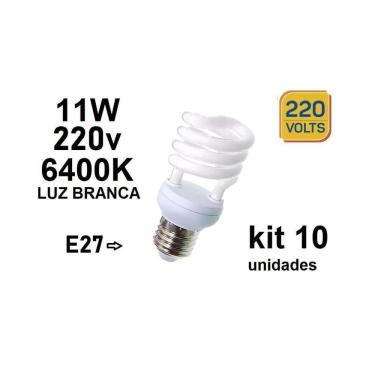 Imagem de Kit 10 Lâmpada Fluorescente Espiral 11W 220V 6400K Luzbranca