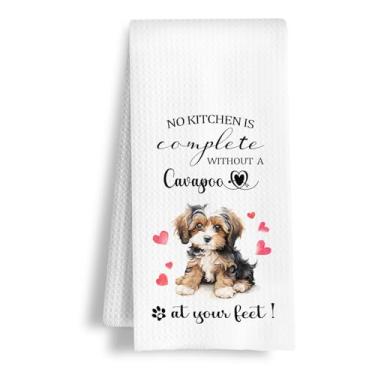 Imagem de HSIASHENG Cavapoo Gifts Toalhas de cozinha, presentes para donos de amantes de cães para mulheres e homens, nenhuma cozinha está completa sem um Cavapoo aos seus pés Toalhas de mão decorativas para
