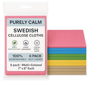 Imagem de Purely Calm - Pacote com 6 panos suecos para cozinha, panos de prato reutilizáveis ecológicos, panos de limpeza absorventes e sem odor para casa