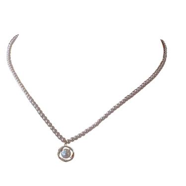 Imagem de Colar de pérolas douradas para mulheres, pingente elegante com detalhes em prata e ouro, 43 cm de comprimento, vem com caixa de presente preta