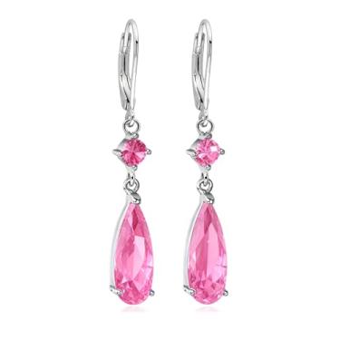 Imagem de Brincos femininos com pingente de gota de zircônia cúbica estilo Leverback moderno banhado a ouro branco 14 K joia hipoalergênica (com caixa de presente), Medium, Zircônia cúbica Metal, Zircônia