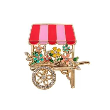 Imagem de INFUPNET Broche de carrinho de flores para mulheres, strass de cristal, design de esmalte colorido