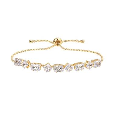 Imagem de Ymeiselle Pulseira feminina banhada a ouro 18K com pedras de zircônia cintilantes, tamanho ajustável, presente elegante para casamento, festa, namorada, mãe, aniversário, Natal, Medium, Cobre