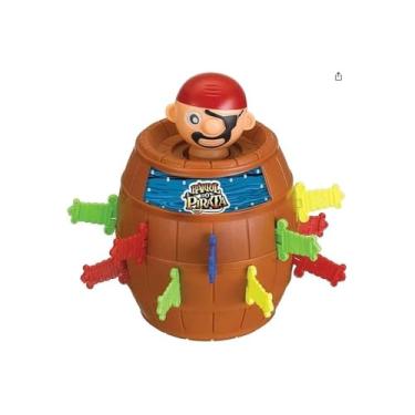 Imagem de Jogo Pula Pirata, Brinquedo Clássico com 16 Espadas, Barril de Plástico, 14cm de Altura, para Crianças Acima de 3 Anos, Jogo de Estratégia e Diversão em Família