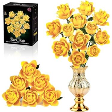 Imagem de Conjunto de Blocos de Montar Buquê de Rosas Amarelas - Flores Artificiais para Montar, Presente para Familiares e Entes Queridos