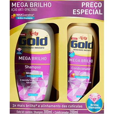 Imagem de Kit Shampoo e Condicionador 300Ml Mega Brilho Unit, Niely Gold