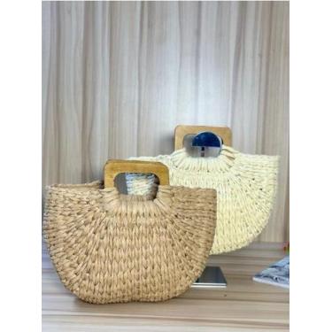 Imagem de Bolsa Palha Artesanal Estruturada Tiracolo Alça Bambu Moda Feminina Ca