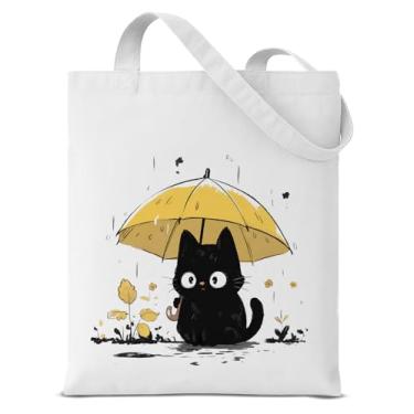 Imagem de QYCFDXD Sacola de lona de gato guarda-chuva para meninas e mulheres, bolsa de ombro versátil para compras, compras e viagens