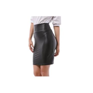 Imagem de Saia lápis de material ecológico de cintura alta  preta