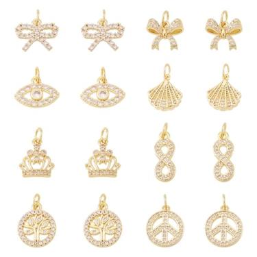 Imagem de Elecrelive Pingentes de zircônia cúbica banhados a ouro 18 quilates com laço concha coroa pingentes de cristal para colar, pulseira, brincos, fabricação de joias