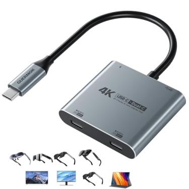 Imagem de Guermok Hub de exibição USB-C duplo 4 em 1, vídeo 4K a 60 Hz, carregamento rápido PD 100W e USB 3.0 de 5 Gbps, compatível com óculos AR, Switch 2, laptops, monitores portáteis e monitores tipo C