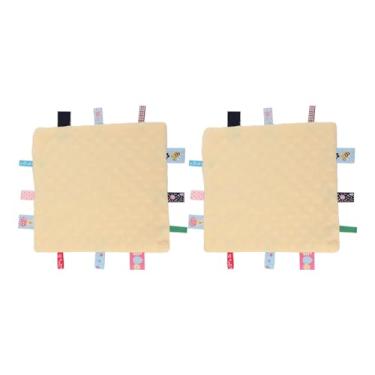Imagem de Cobertor de segurança com etiquetas para bebês, algodão macio, desenvolvimento sensorial 3D, cobertor confortável com etiquetas coloridas para bebês, crianças, algodão puro, 24 x (Amarela)