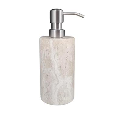 Imagem de Jusmioke Dispensador de sabão em mármore travertino natural com bomba de aço inoxidável, loção de mármore frascos de sabão líquido para cozinha e banheiro