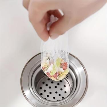 Imagem de Sacos de coador de pia de cozinha, 100 peças de malha branca descartáveis, fácil de limpar, prevenção de entupimentos para cozinha, banheiro, ralos utilitários, 100 peças