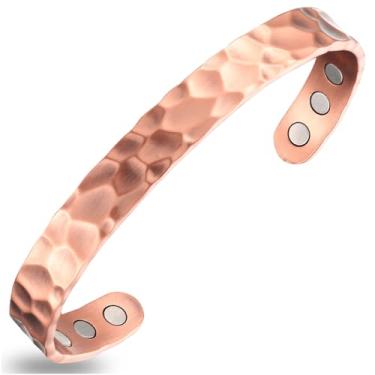 Imagem de Heavenly Metals Pulseira magnética de cobre puro para homens e mulheres – estilo punho martelado com 6 ímãs fortes – Pulseira de cobre sólido ajustável – Caixa de presente incluída – Marca dos EUA